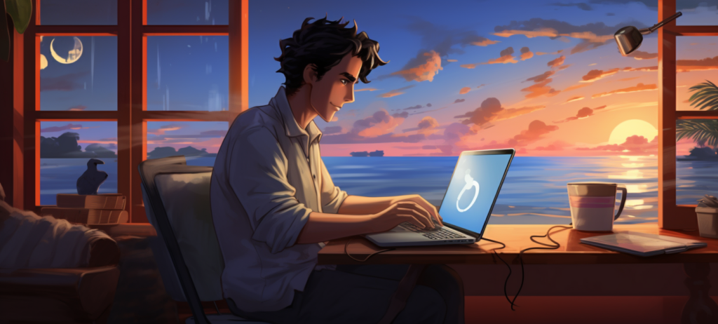 A picture of a person working remotely