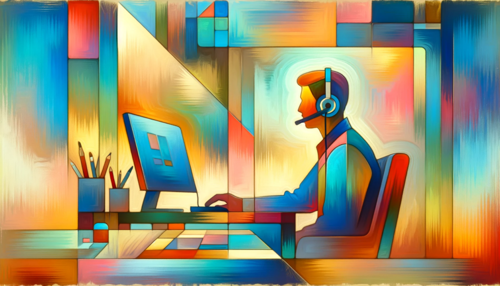 an abstract illustration of a remote it technican working at an helpdesk