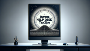 remote help desk tier 2 job written on a laptop screen